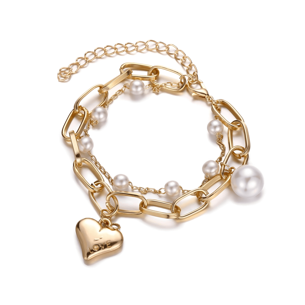 Golden Heart & Pearl Duo Bracelet
