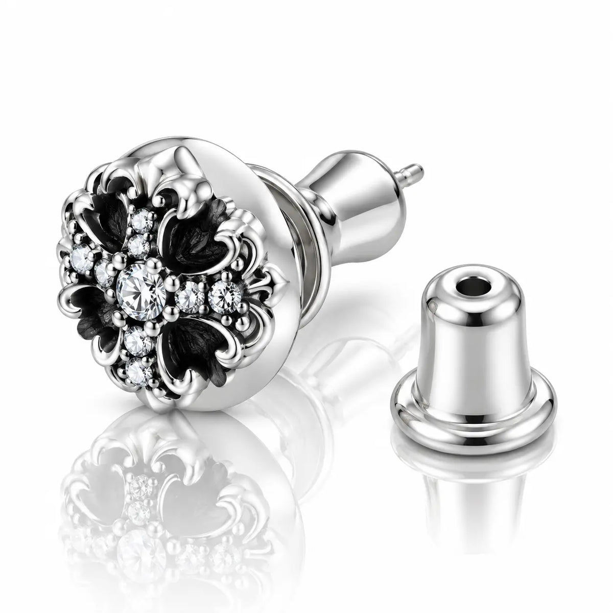 Gothic Fleur Stud Earring - 925 Sterling Silver