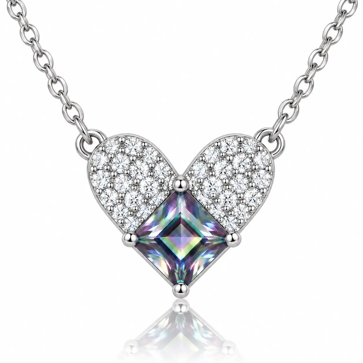 Irielle Adjustable Rainbow Moissanite Heart Necklace - 925 Sterling Silver