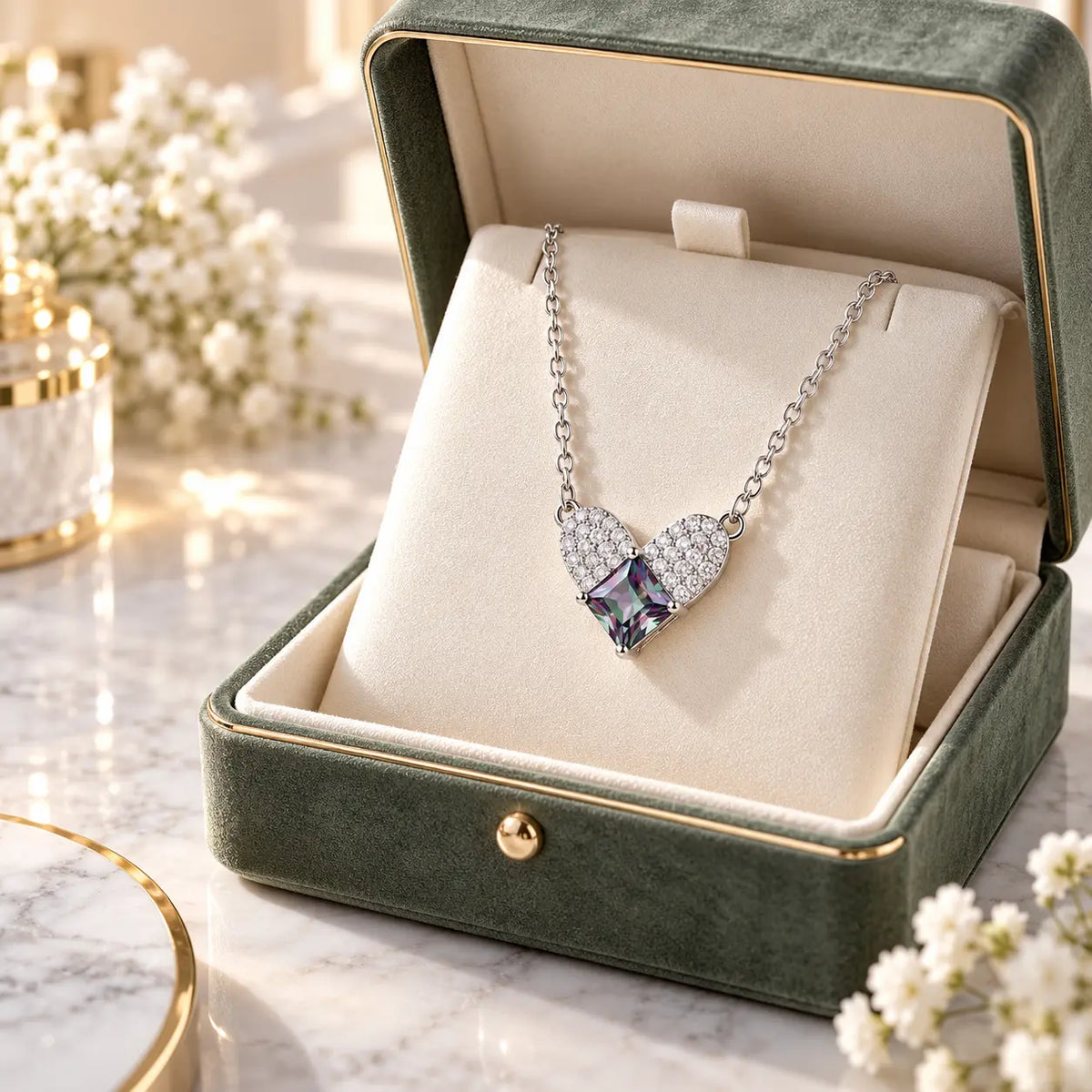 Irielle Adjustable Rainbow Moissanite Heart Necklace - 925 Sterling Silver