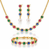 Jewel Royalty Multicolor Zirconia Jewelry Set - 14K Gold Plated
