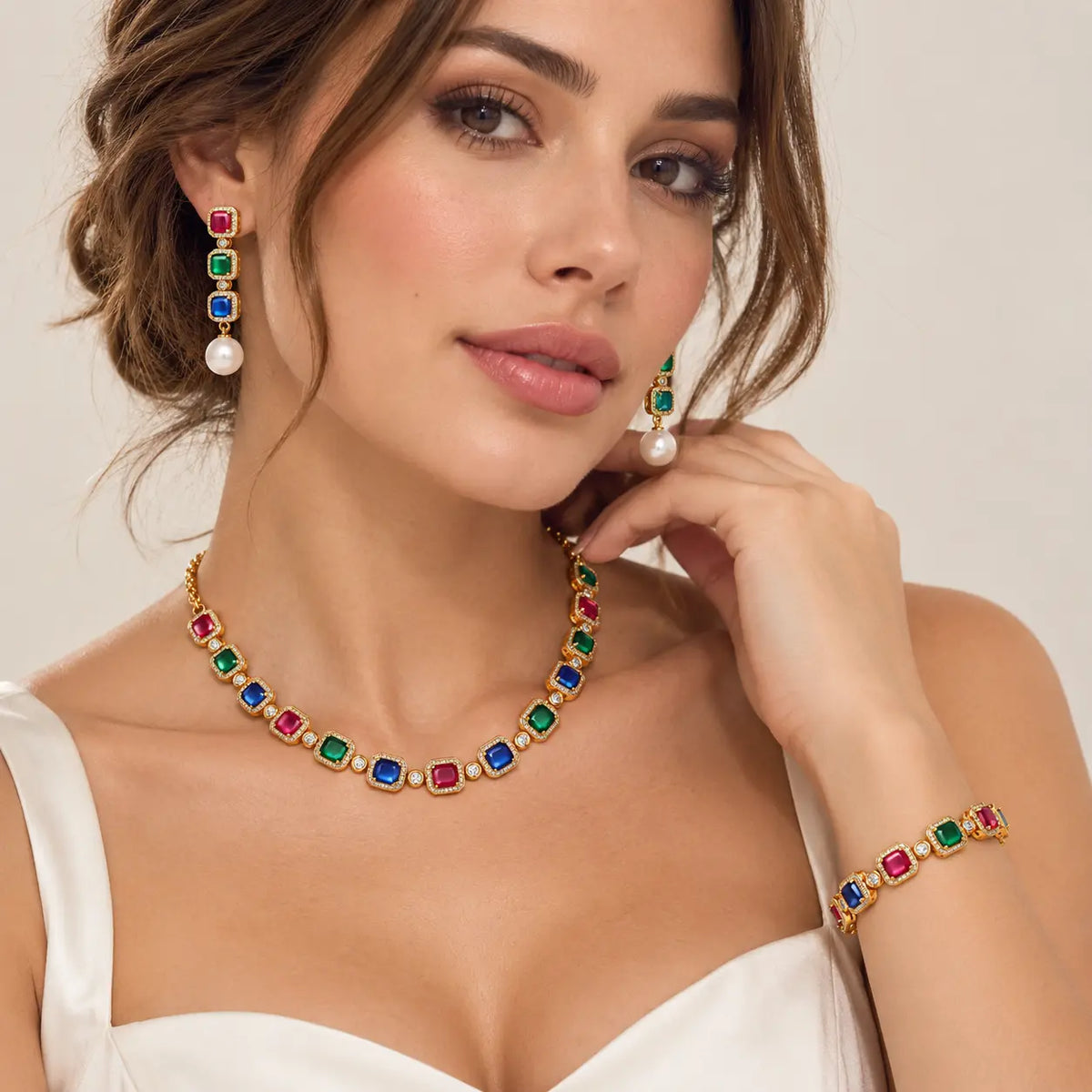 Jewel Royalty Multicolor Zirconia Jewelry Set - 14K Gold Plated