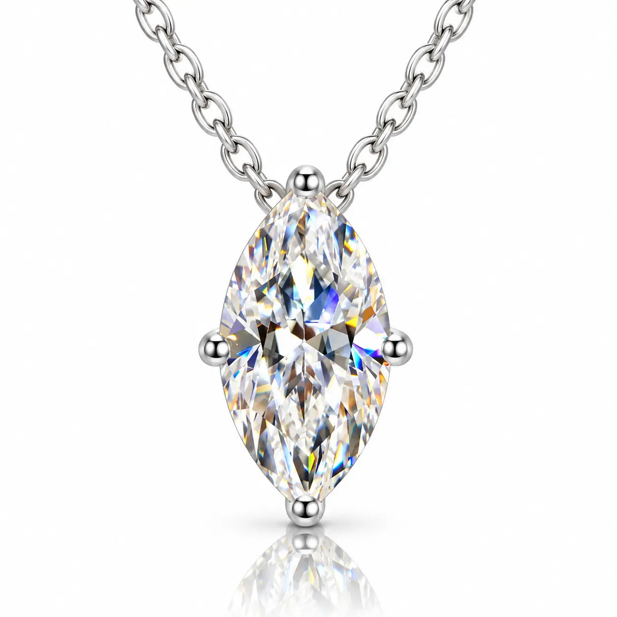Lisette Marquise Moissanite Solitaire Necklace - 925 Sterling Silver
