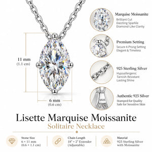 Lisette Marquise Moissanite Solitaire Necklace - 925 Sterling Silver