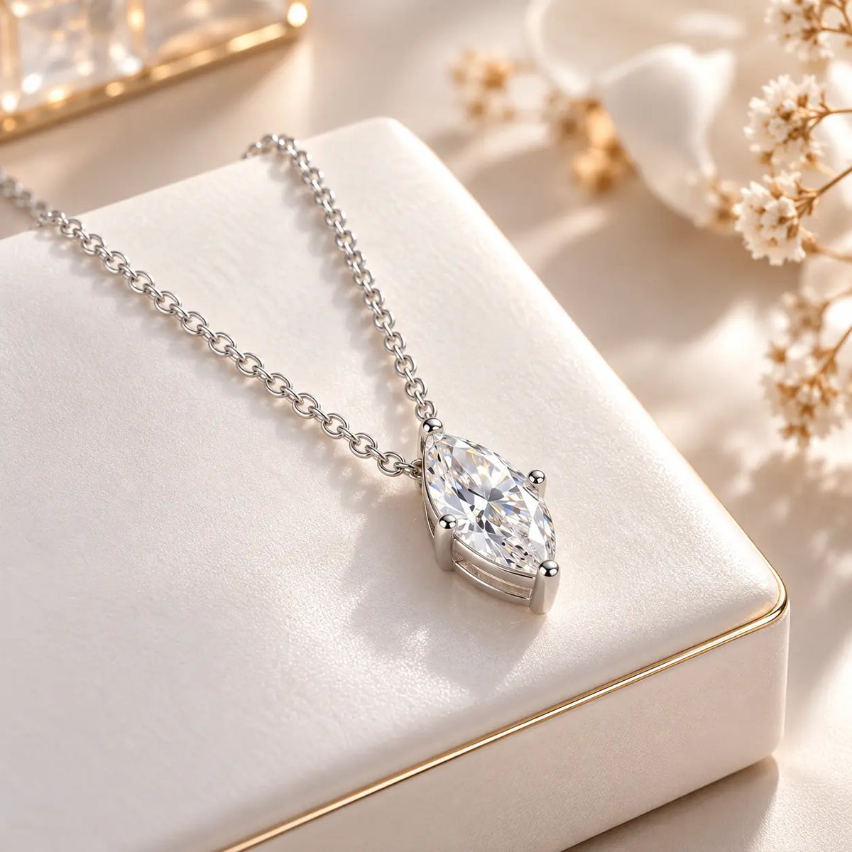 Lisette Marquise Moissanite Solitaire Necklace - 925 Sterling Silver