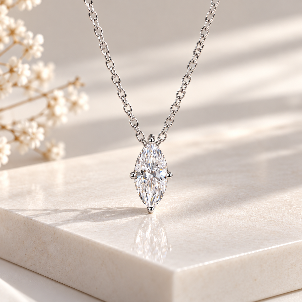Lisette Marquise Moissanite Solitaire Necklace - 925 Sterling Silver