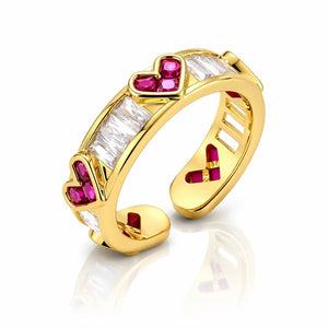 Love & Logic Baguette Heart Open Ring - 14K Gold Plated  Jewellar