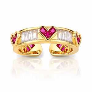 Love & Logic Baguette Heart Open Ring - 14K Gold Plated  Jewellar