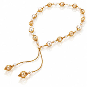 Lucerna Caged Freshwater Pearl Lariat Necklace - 14K Gold Plated