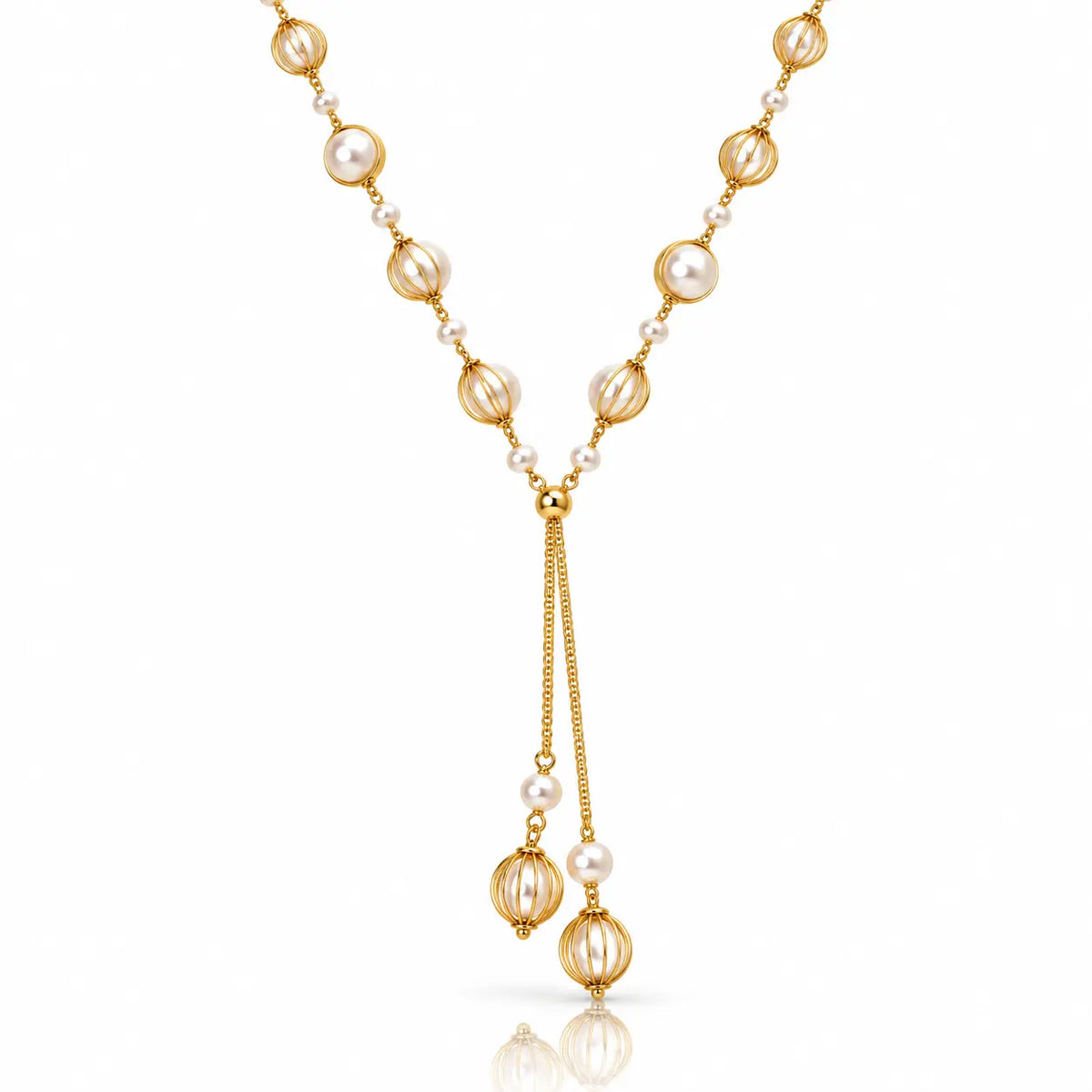 Lucerna Caged Freshwater Pearl Lariat Necklace - 14K Gold Plated  Jewellar
