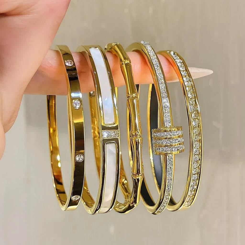 Luna Gleam – Titanium Steel Diamond-Pattern Bracelet - Jewellar