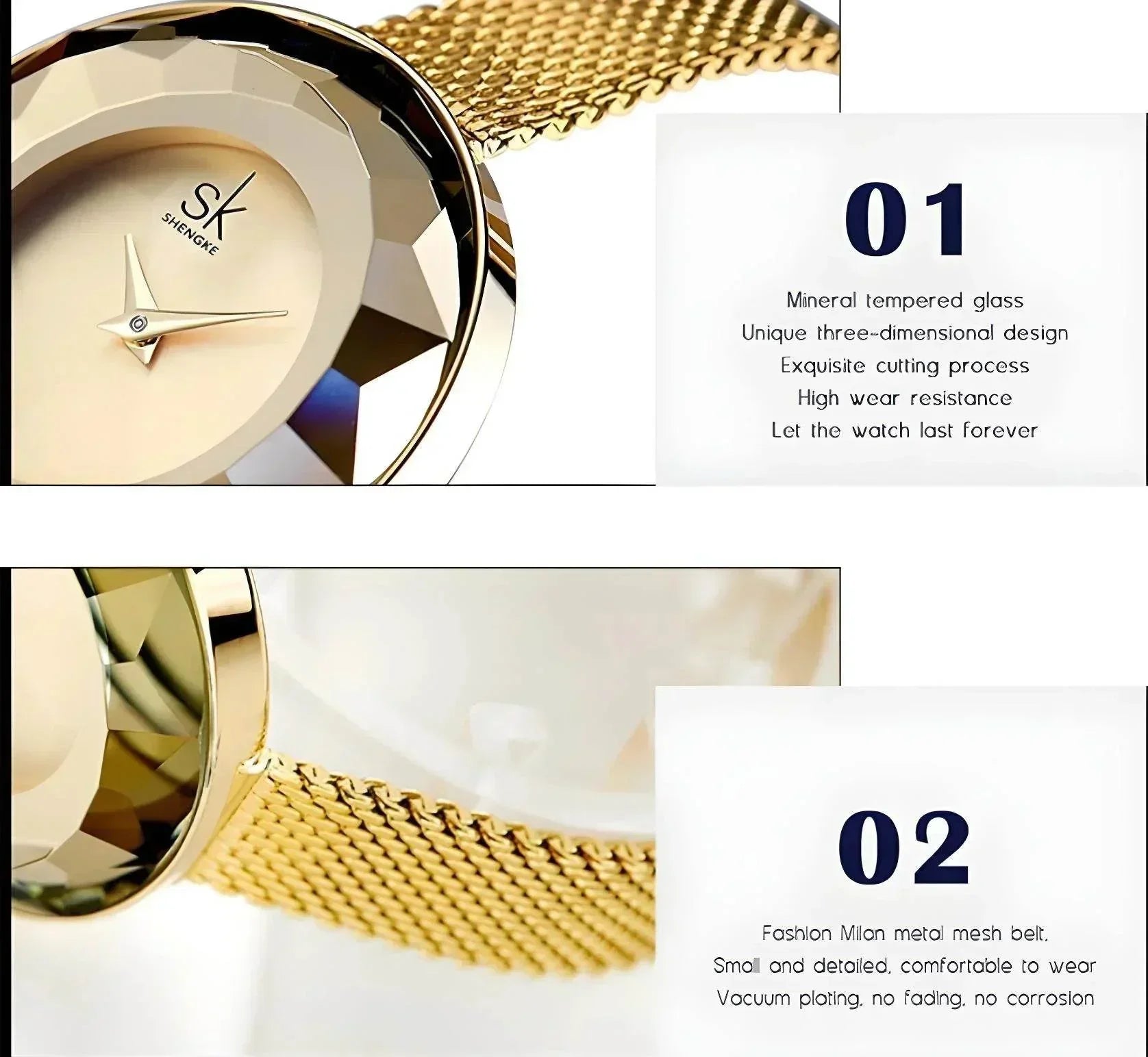 Luna Mesh – Minimalist Glass Dial Watch - Jewellar