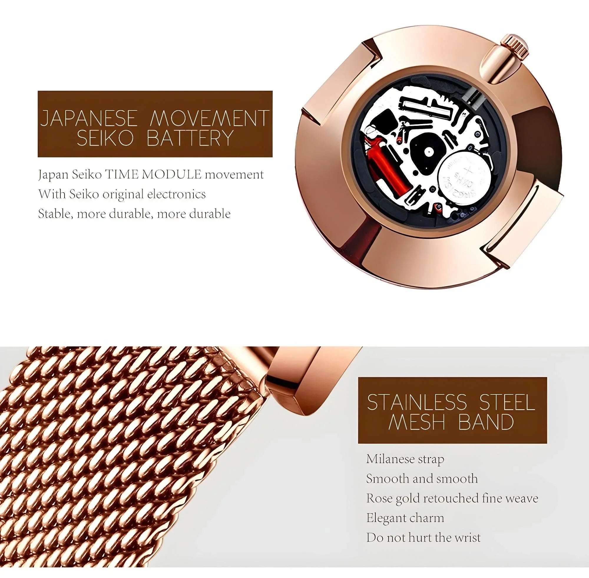 Lunara Mesh – Stainless Steel Quartz Watch - Jewellar