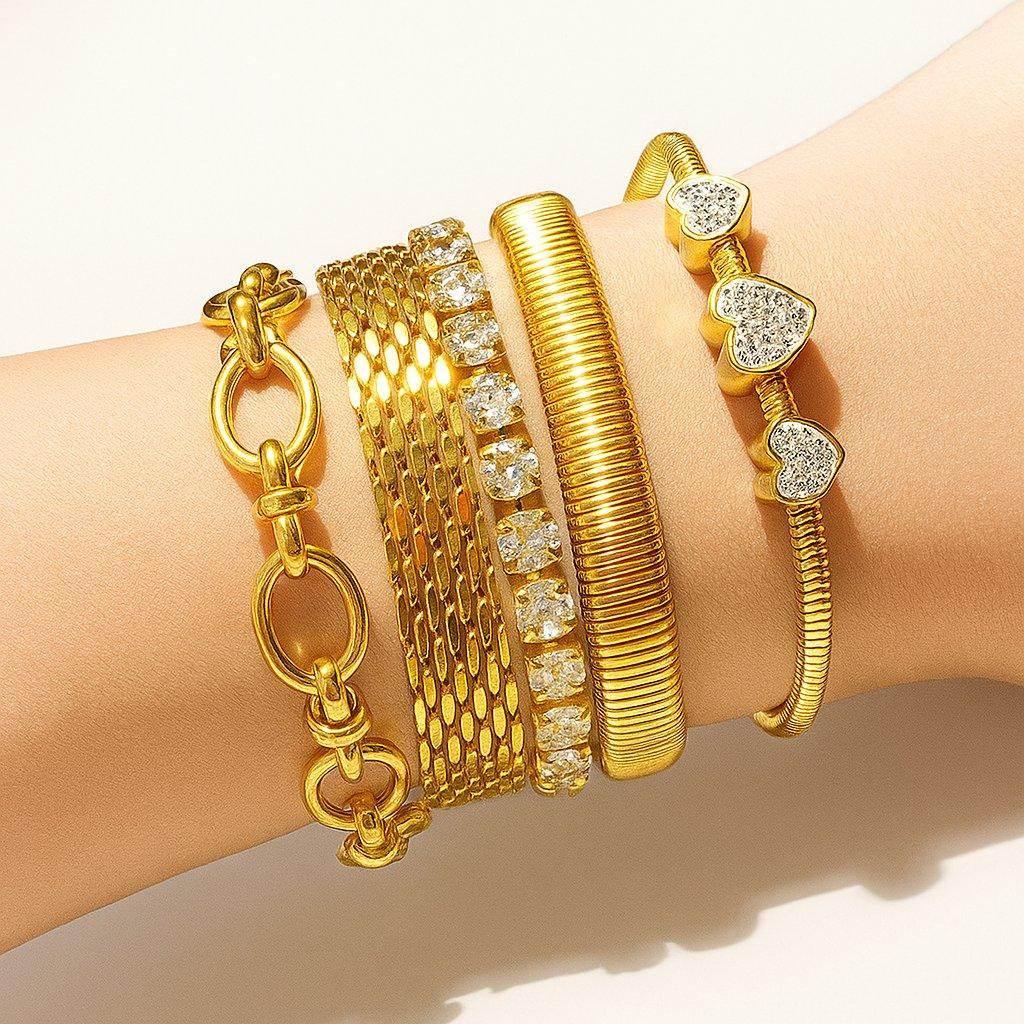 Lunaria Set – Gold Crystal Symbol Bracelet Stack - Jewellar
