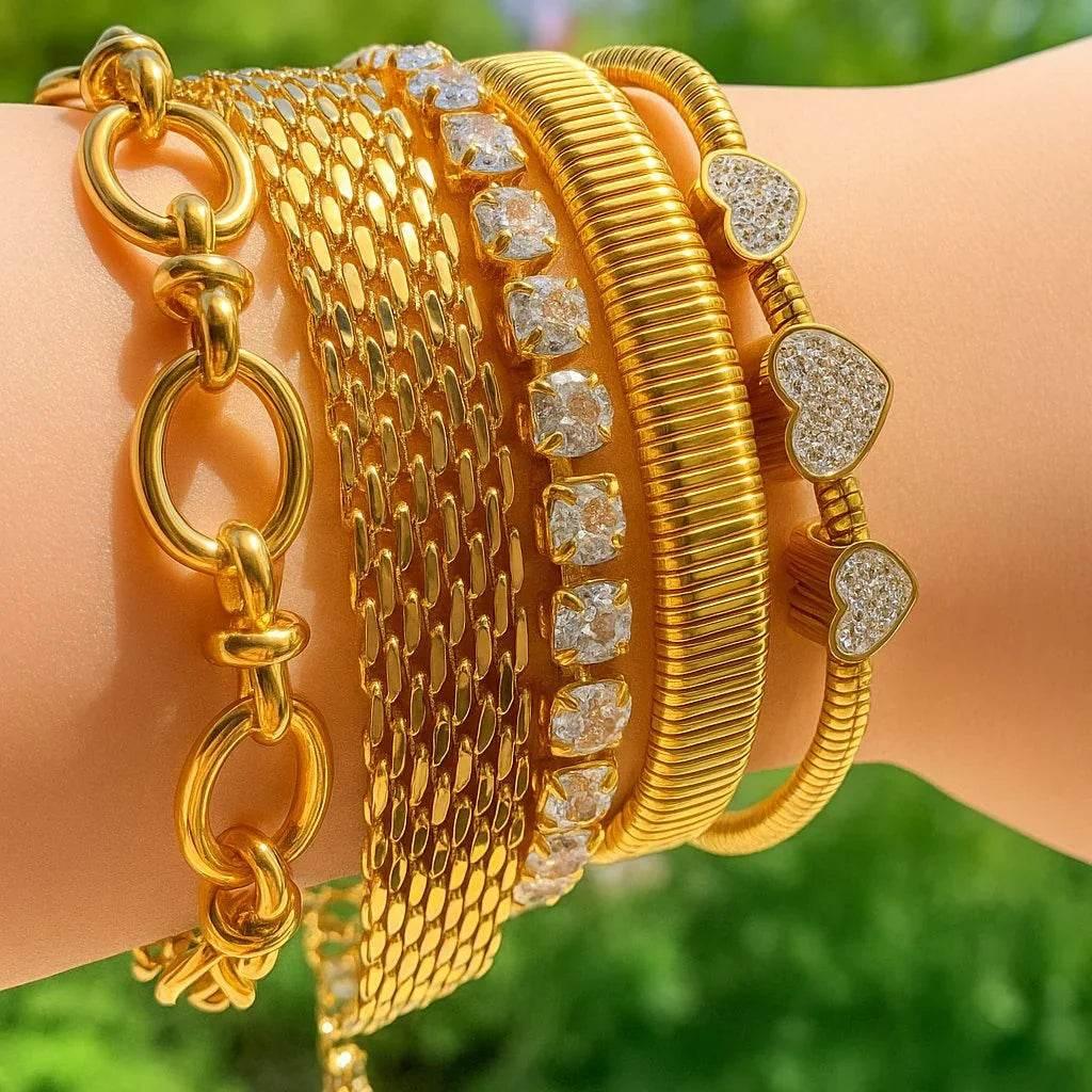 Lunaria Set – Gold Crystal Symbol Bracelet Stack - Jewellar