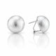 A pair of textured silver ball stud earrings, one shown from the front and the other from the side displaying the post and butterfly back, on a reflective white surface.