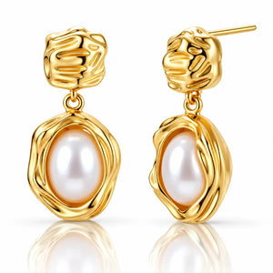 Maelle Textured Freshwater Pearl Drop Earrings - 18K Gold-Plated 925 Sterling Silver