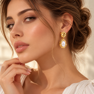 Maelle Textured Freshwater Pearl Drop Earrings - 18K Gold-Plated 925 Sterling Silver