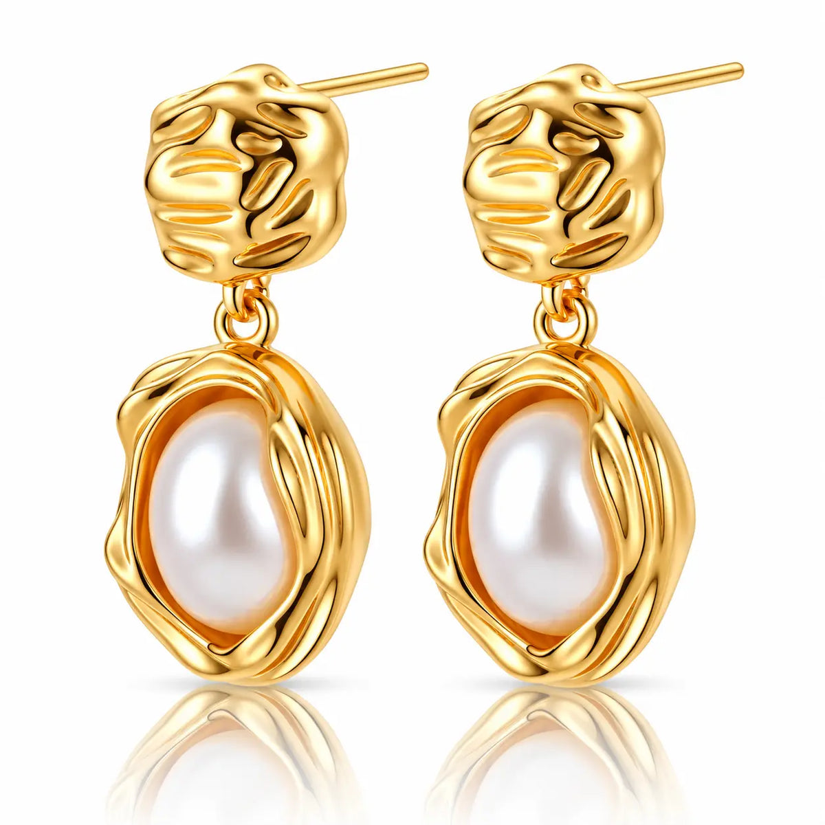 Maelle Textured Freshwater Pearl Drop Earrings - 18K Gold-Plated 925 Sterling Silver