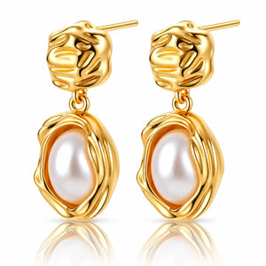 Maelle Textured Freshwater Pearl Drop Earrings - 18K Gold-Plated 925 Sterling Silver