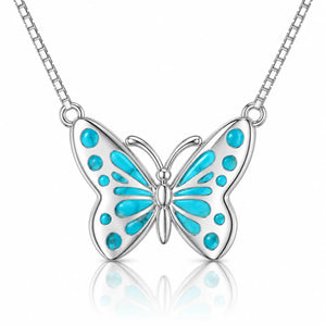 Marielle Created Turquoise Butterfly Necklace - Platinum-Plated 925 Sterling Silver