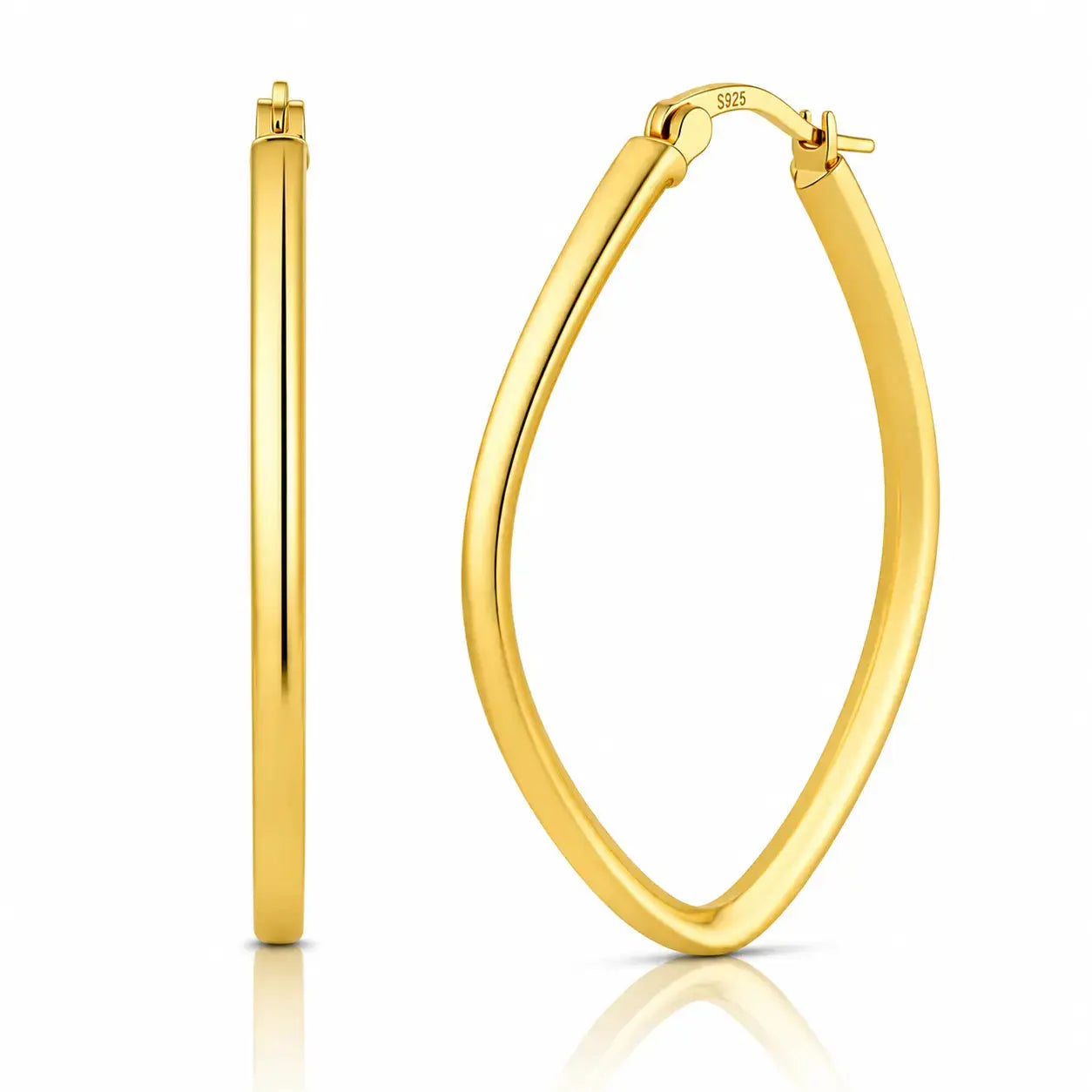 Gold hoop earrings on a white background