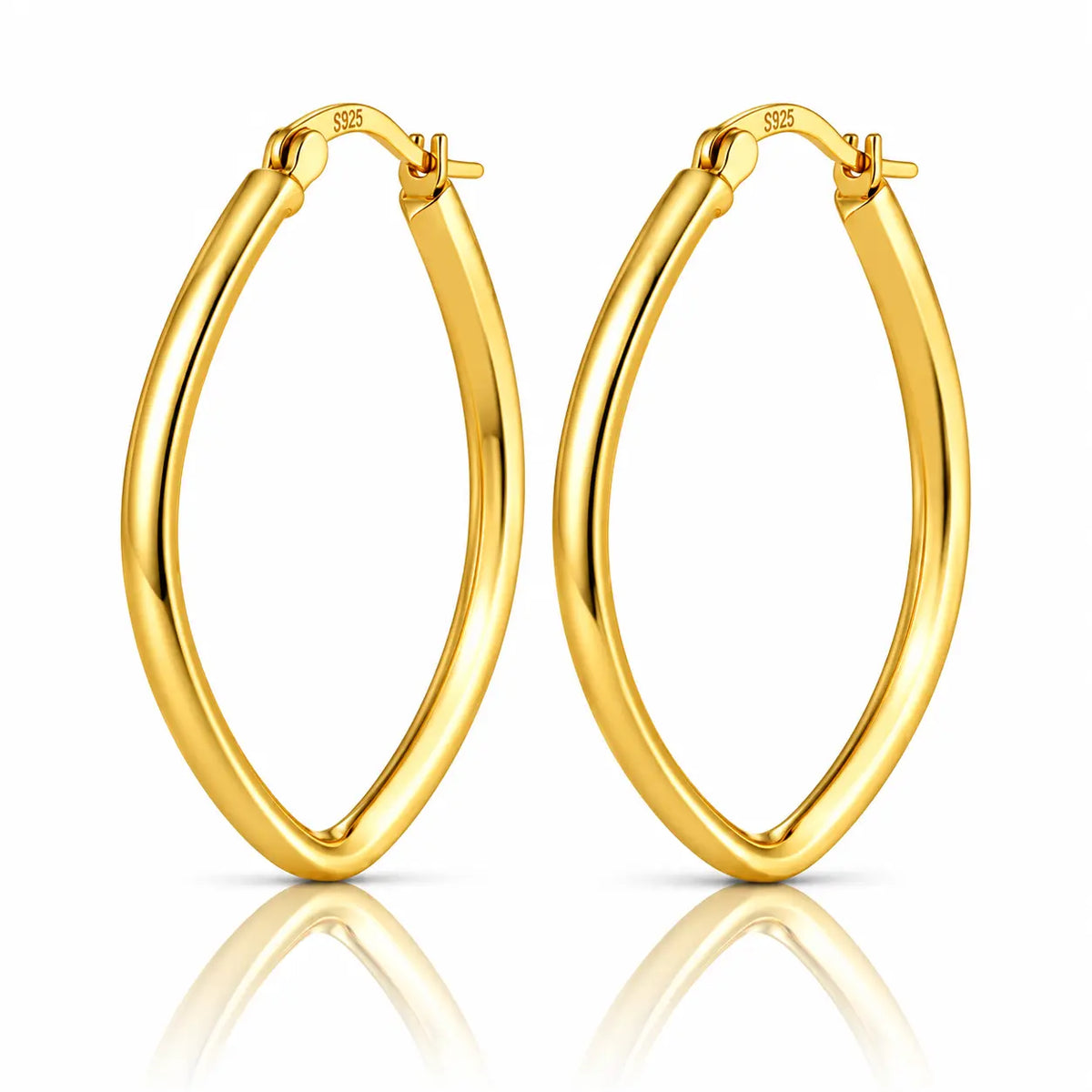 Gold Marquise Geometric Hoop Earrings in 925 Sterling Silver