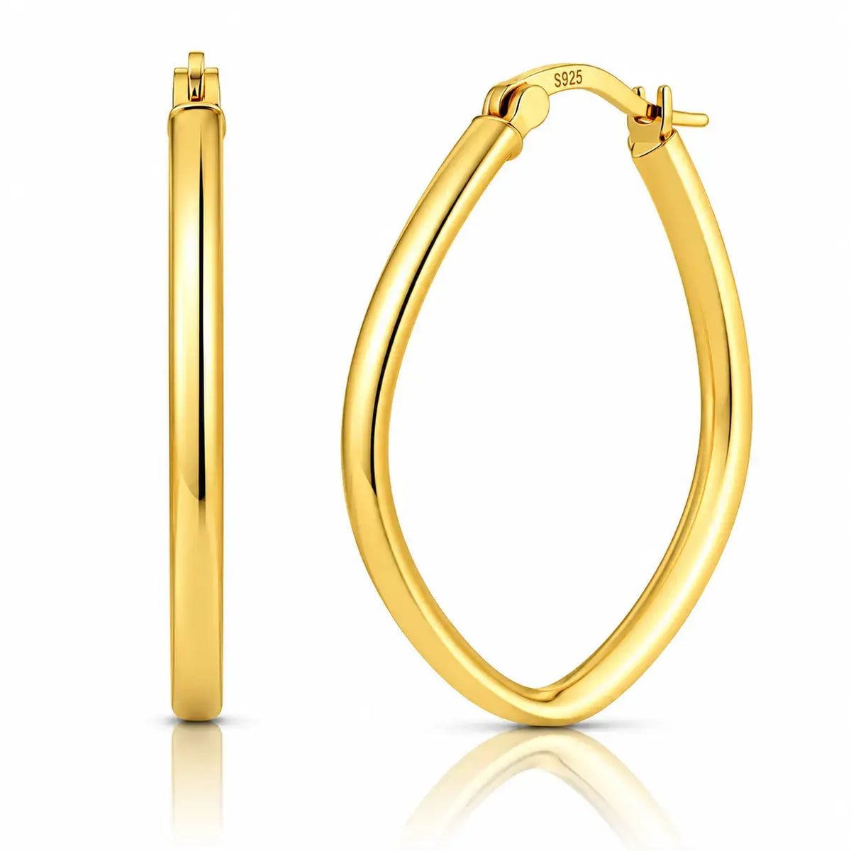 Gold Marquise Geometric Hoop Earrings in 925 Sterling Silver