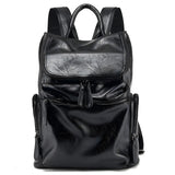 MetroCraft unisex PU leather laptop backpack in Black or Brown, minimalist design, 12×35×40 cm, lightweight 0.8 kg.