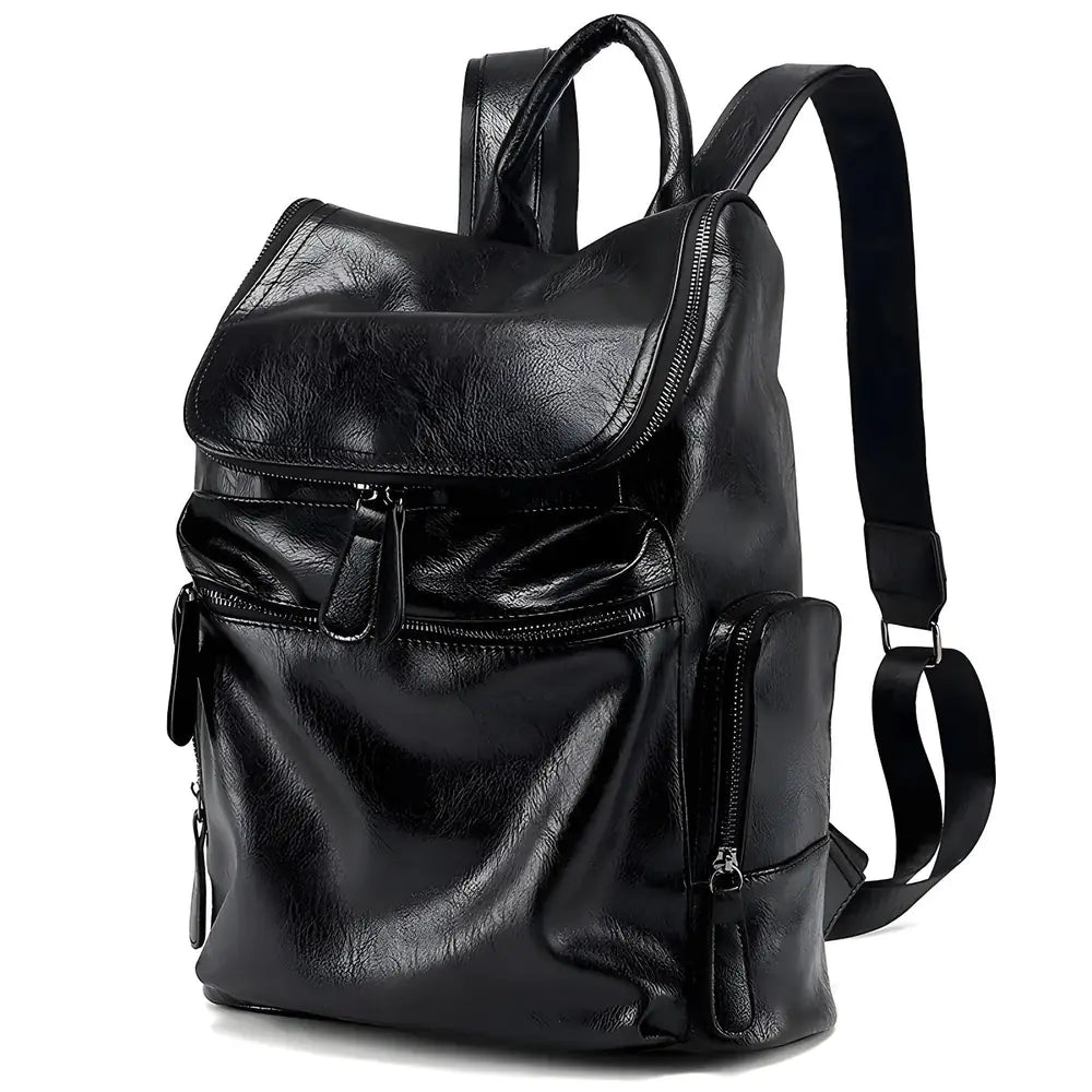 MetroCraft unisex PU leather laptop backpack in Black or Brown, minimalist design, 12×35×40 cm, lightweight 0.8 kg.