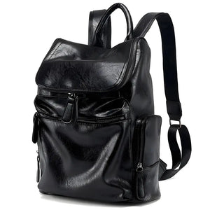 MetroCraft unisex PU leather laptop backpack in Black or Brown, minimalist design, 12×35×40 cm, lightweight 0.8 kg.