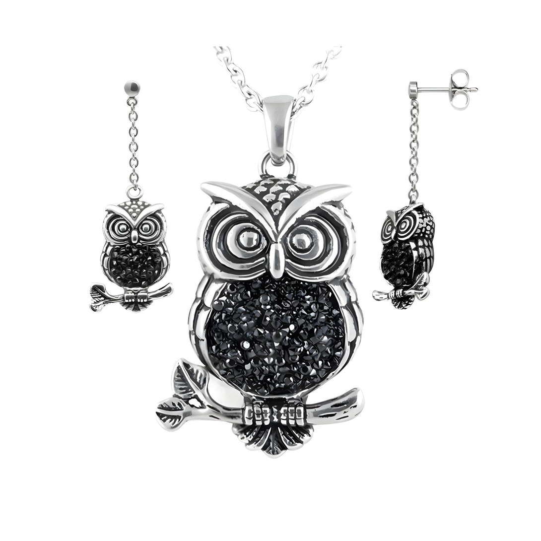 Mid-Nighter Owl Necklace & Earrings Set