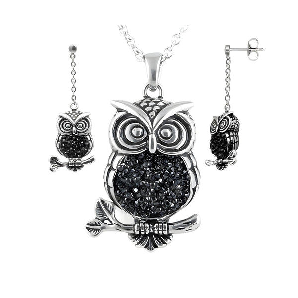 Mid-Nighter Owl Necklace & Earrings Set