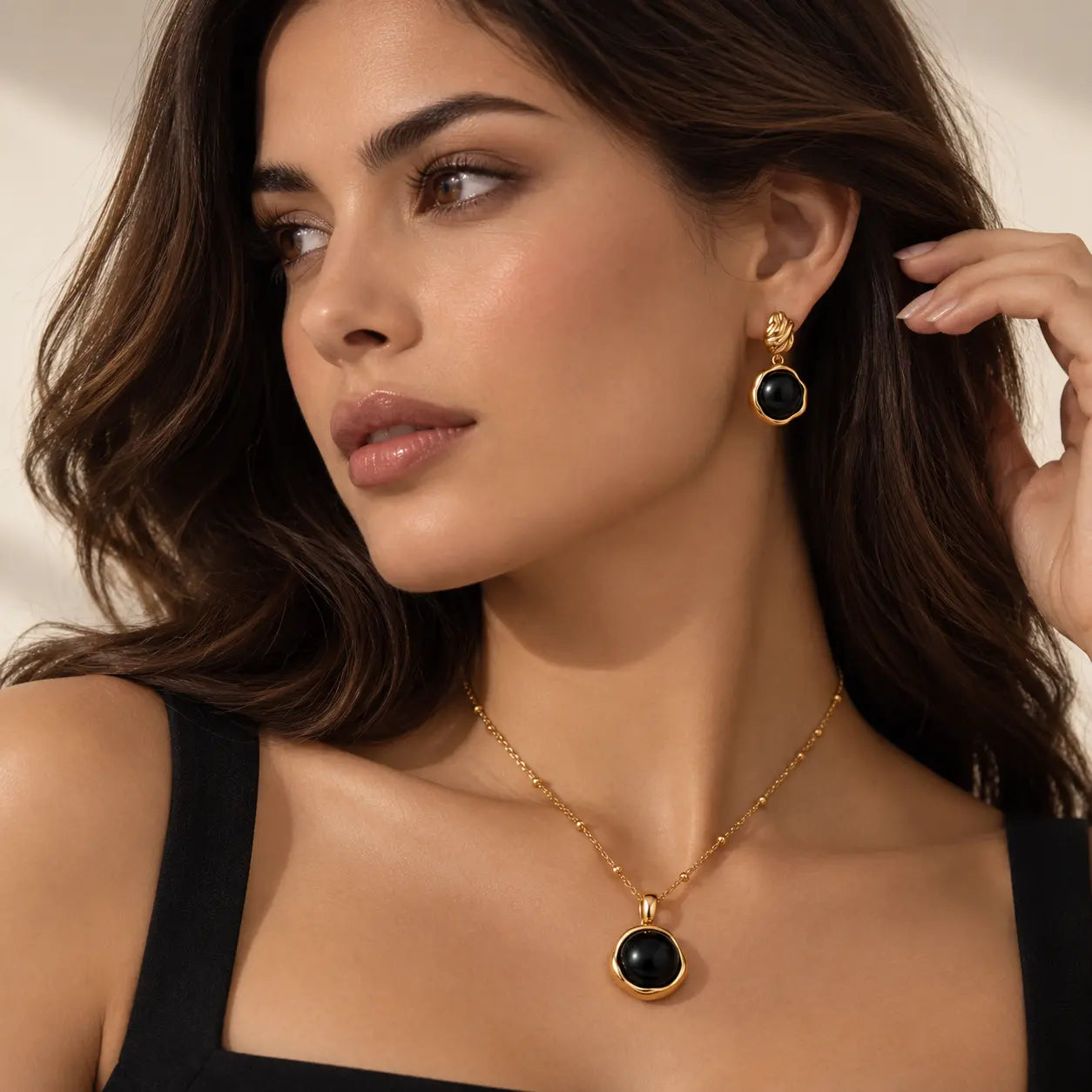 Midnight Agate Circle Necklace - 925 Sterling Silver