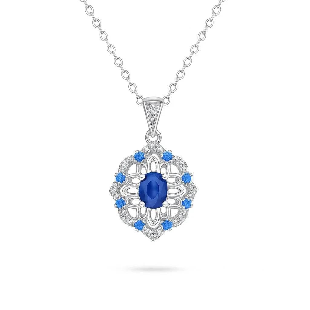 Midnight Bloom – 925 Silver Sapphire Flower Pendant - Jewellar