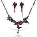 Midnight Butterfly Red Resin Jewelry Set - Gunmetal