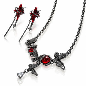 Midnight Butterfly Red Resin Jewelry Set - Gunmetal