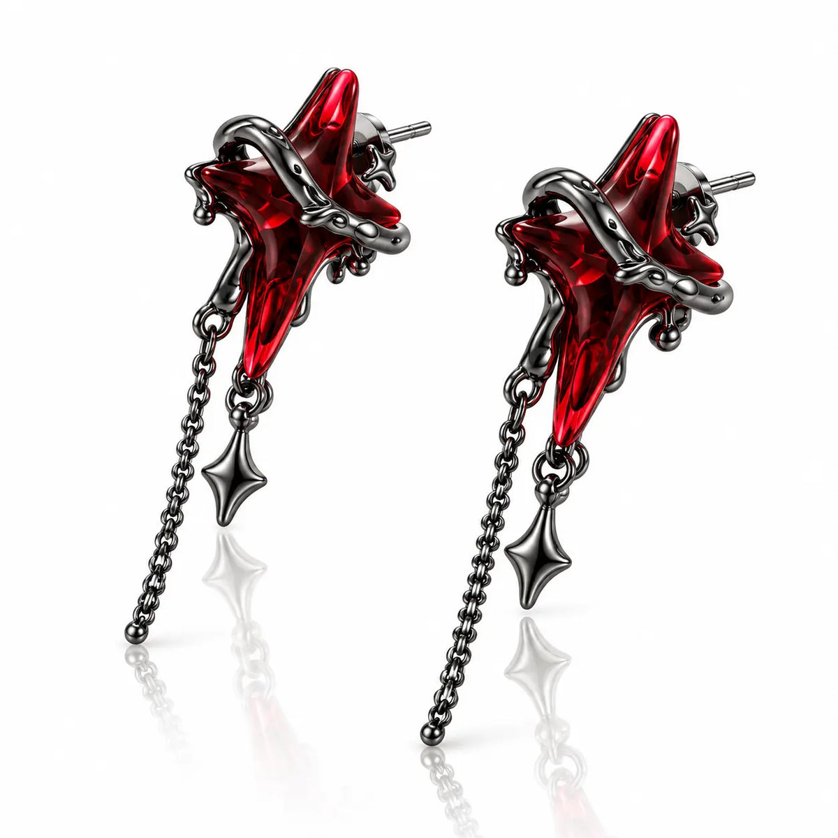 Midnight Butterfly Red Resin Jewelry Set - Gunmetal