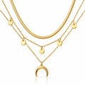 Moon Disc Triple Layer Necklace - 14K Gold Plated