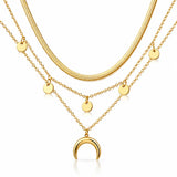 Moon Disc Triple Layer Necklace - 14K Gold Plated