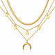 Moon Disc Triple Layer Necklace - 14K Gold Plated