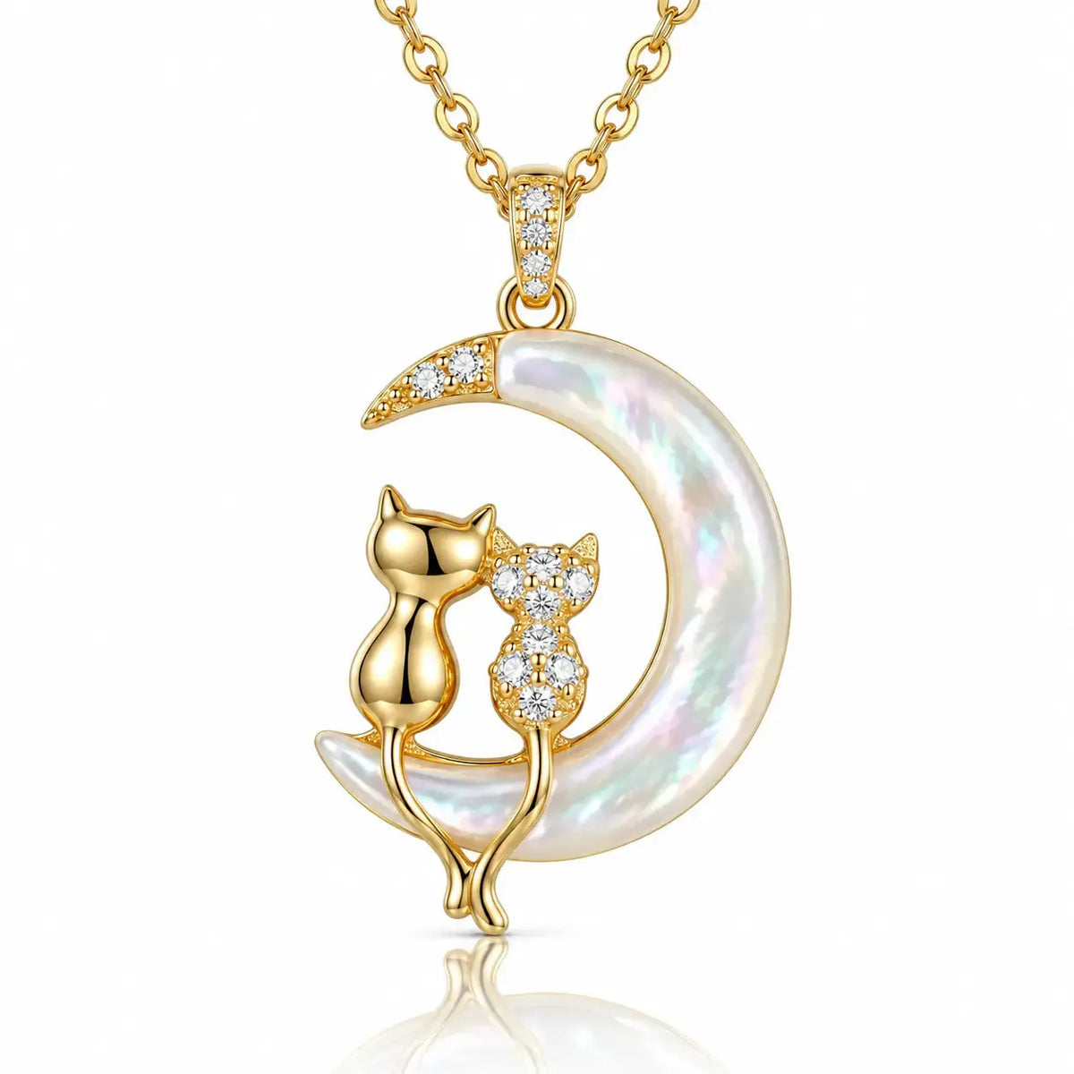 Moonlit Cats Moissanite Necklace - Gold-Plated 925 Sterling Silver