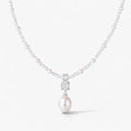 Silver pearl drop necklace with gemstone accents and elegant pearl strand