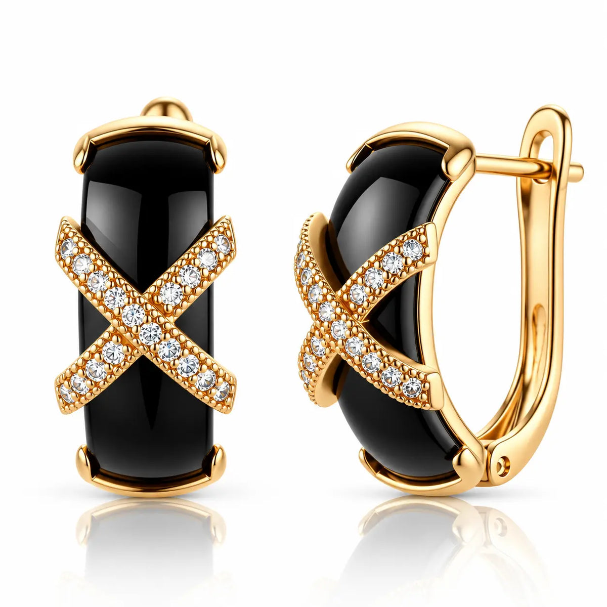Nerina Black Ceramic X Zircon Earrings - 18K Gold Plated