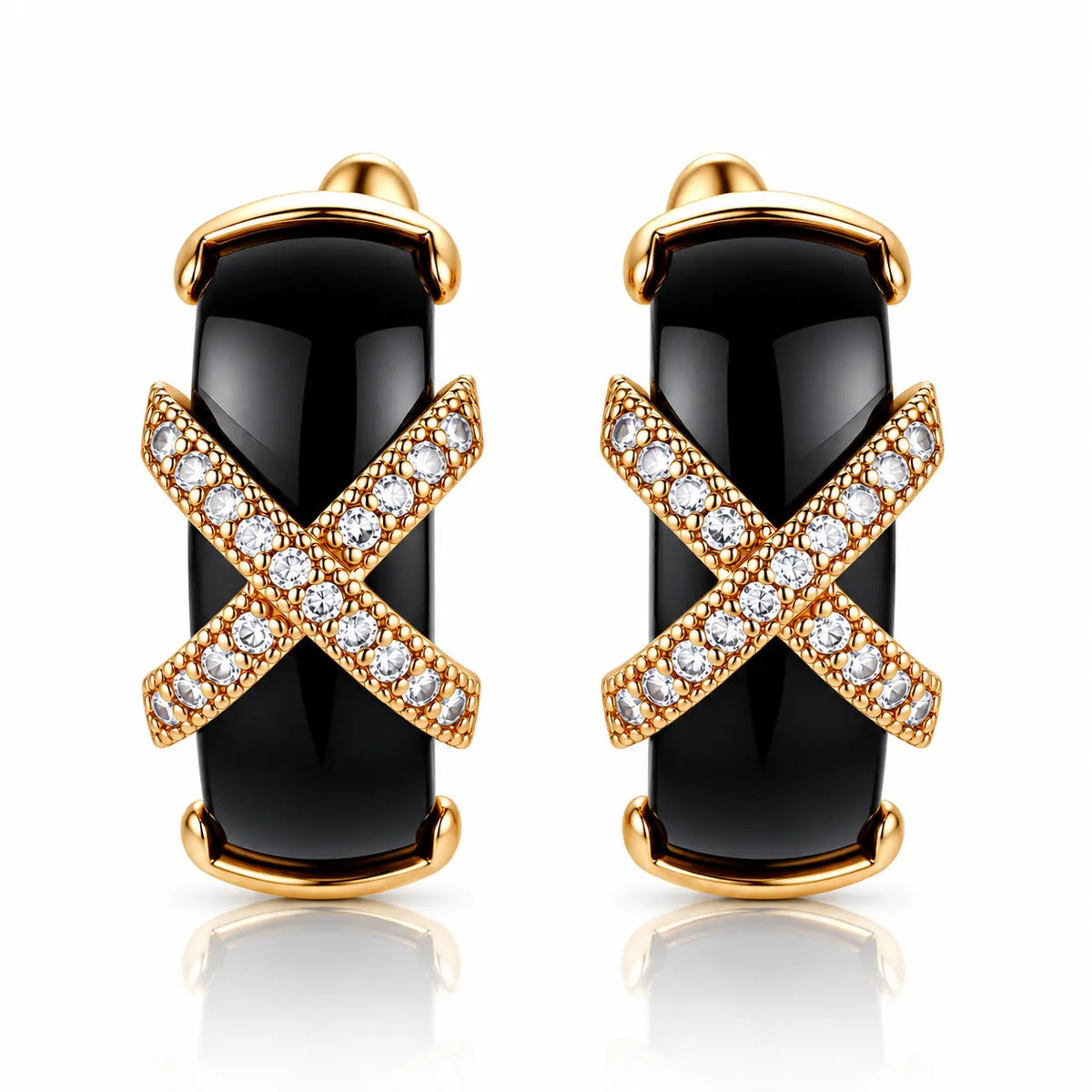 Nerina Black Ceramic X Zircon Earrings - 18K Gold Plated