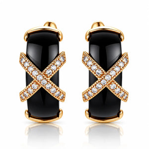 Nerina Black Ceramic X Zircon Earrings - 18K Gold Plated