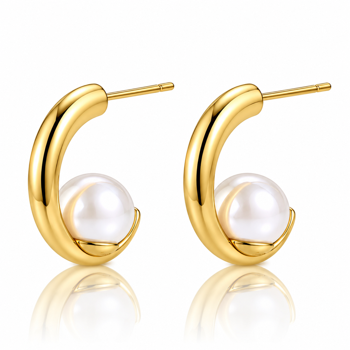 Norelle Simulated Pearl Half Hoops - 18K Gold-Plated 925 Sterling Silver  Jewellar