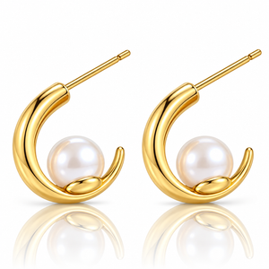 Norelle Simulated Pearl Half Hoops - 18K Gold-Plated 925 Sterling Silver  Jewellar