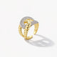Chunky 18K gold plated chain ring with pavé crystals on a white background
