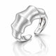 A silver open ring with a sculptural, wavy bamboo-like textured band, featuring a brushed finish on the top and polished edges. The inner band is engraved with 'S925'.